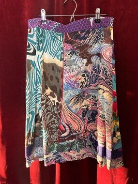 Multicolor Patchwork Midi Skirt - Vibrant Mixed Print